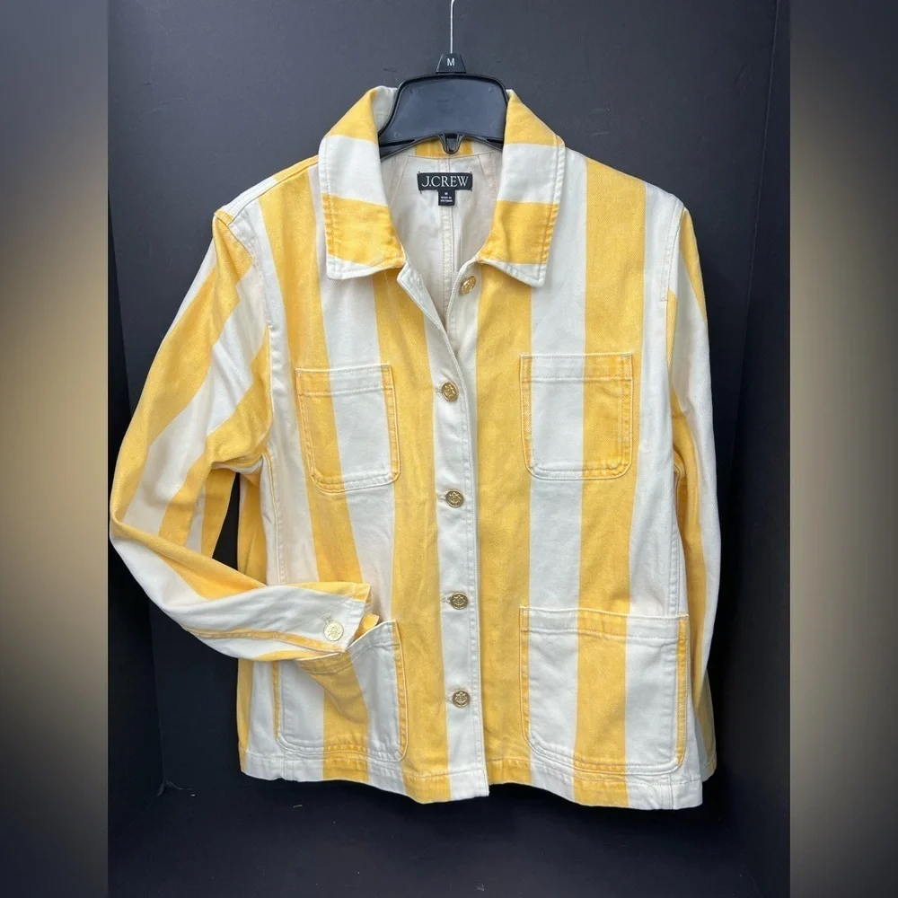 J. Crew Denim chore jacket in stripe Yellow  White Striped, trendy and sold out - Picture 4 of 8